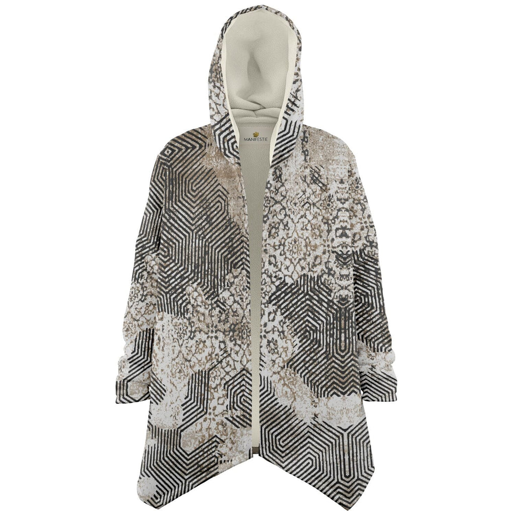 Past and Future Cuddle Cloak | Beige, Brown, Cream | Unisex Minky Sherpa Hooded Coat | Women and Mens Festival Coat | Mountain Fashion by Manifestie