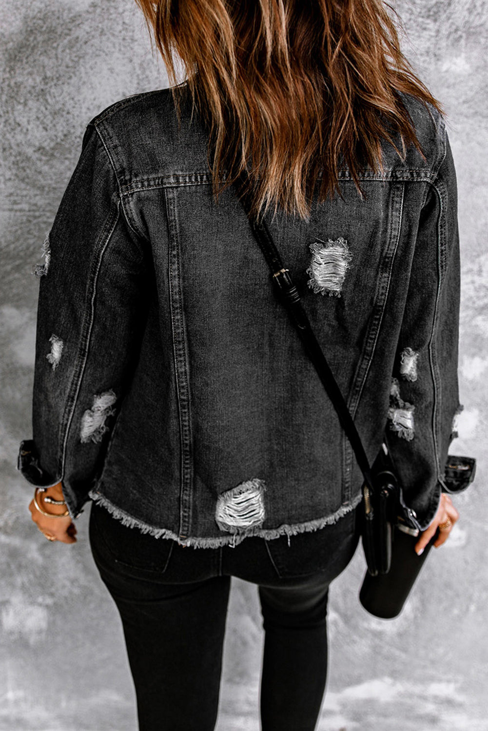 Sofibelle Distressed Raw Hem Jacket by Threaded Pear