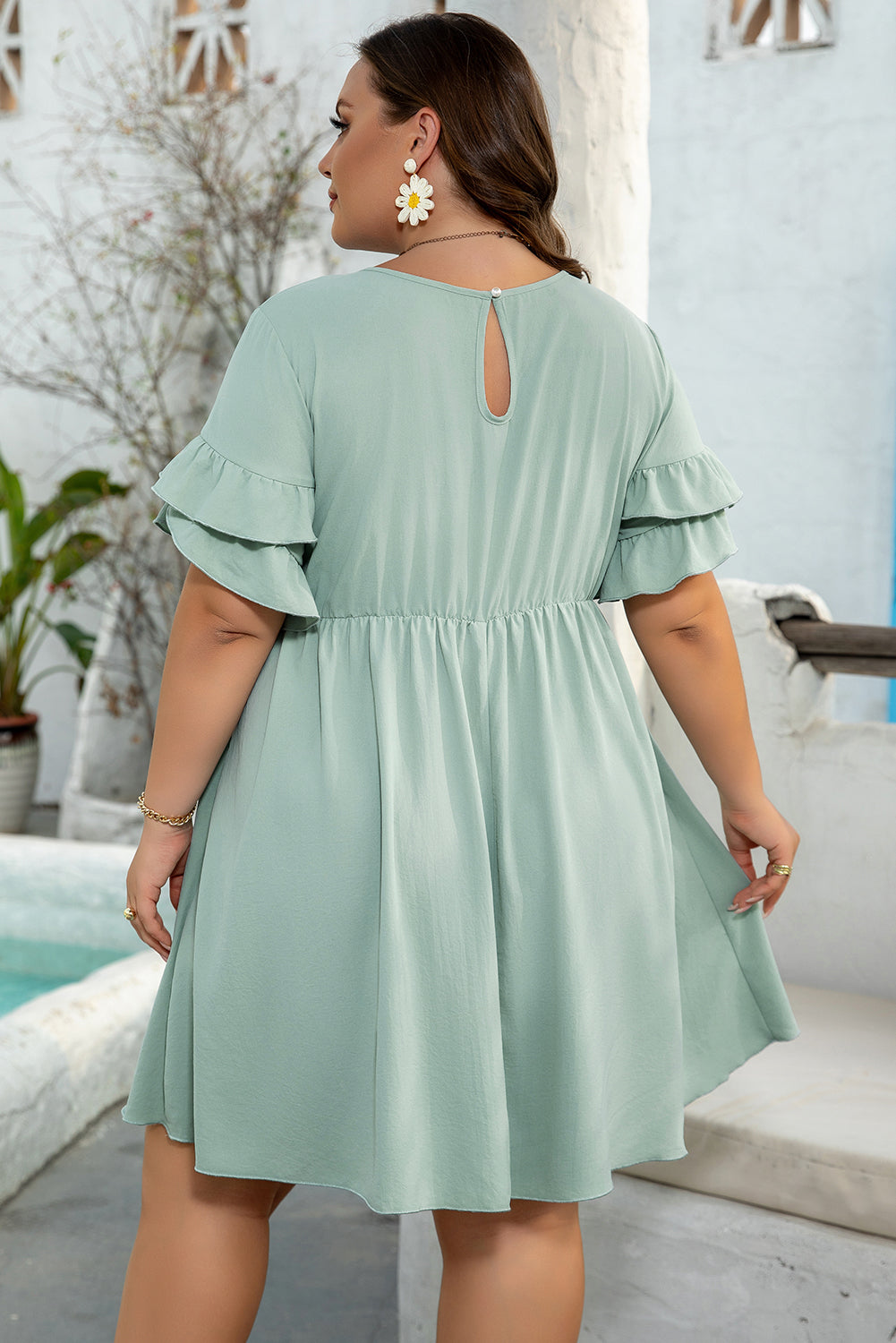 Gracie Plus Size Ruffle Trim Short Sleeve Dress by Threaded Pear