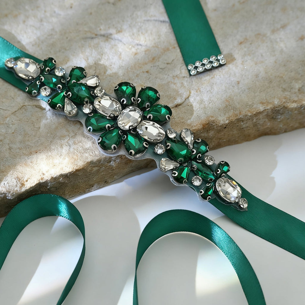 Green Rhinestone Bridal Belt Wedding Sash – Bridella BS45KL by Bridella