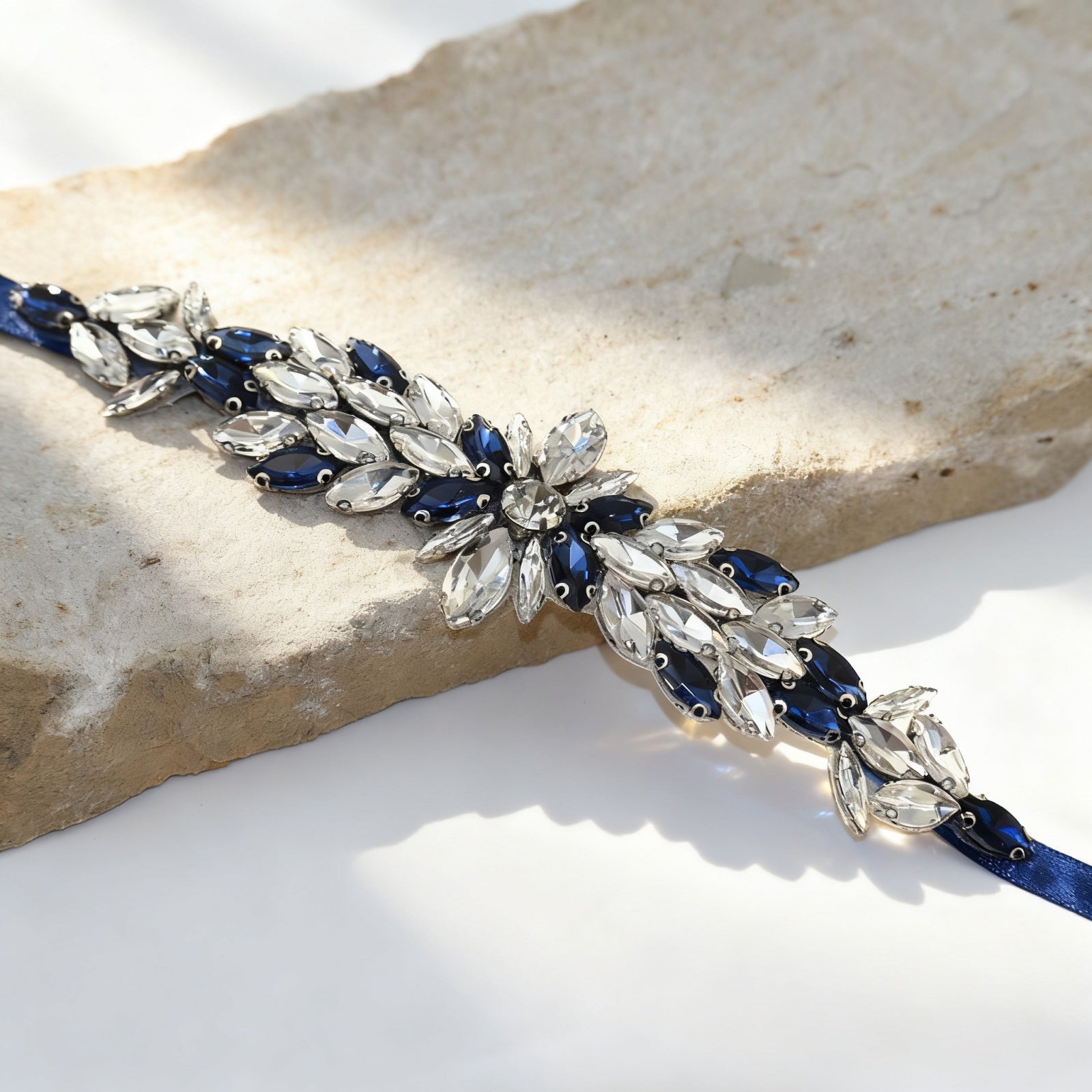 Navy Rhinestone Bridal Belt Wedding Sash – Bridella BS227ML by Bridella