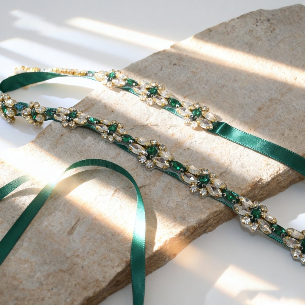 Green Rhinestone Bridal Belt Wedding Sash – Bridella BS333GKL by Bridella