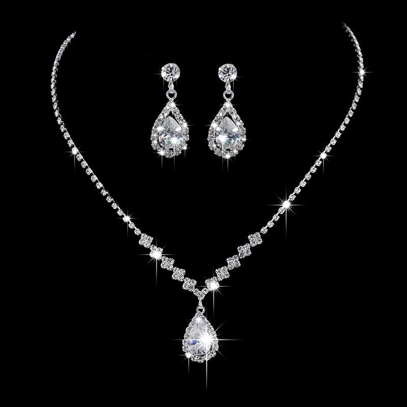 Factory Supply Wholesale Explosions Crystal Zircon Necklace Earrings Bracelet Three-piece Set Of Suit Jewelry