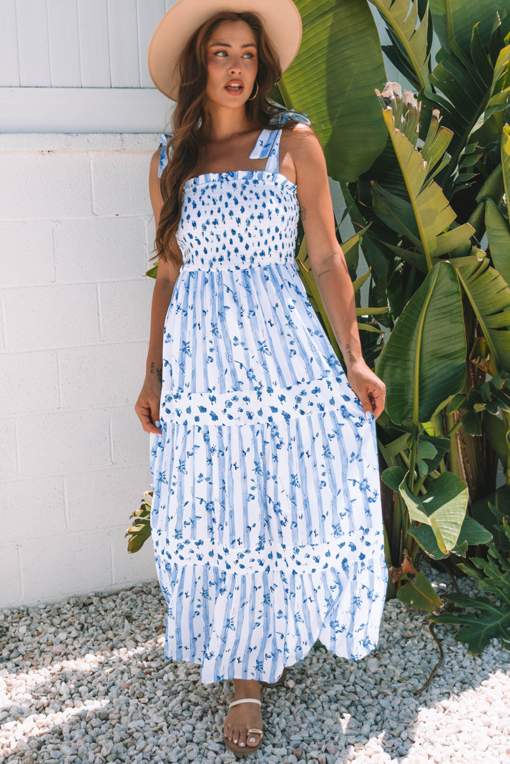 Lily Floral Smocked Tiered Maxi Dress - Threaded Pear