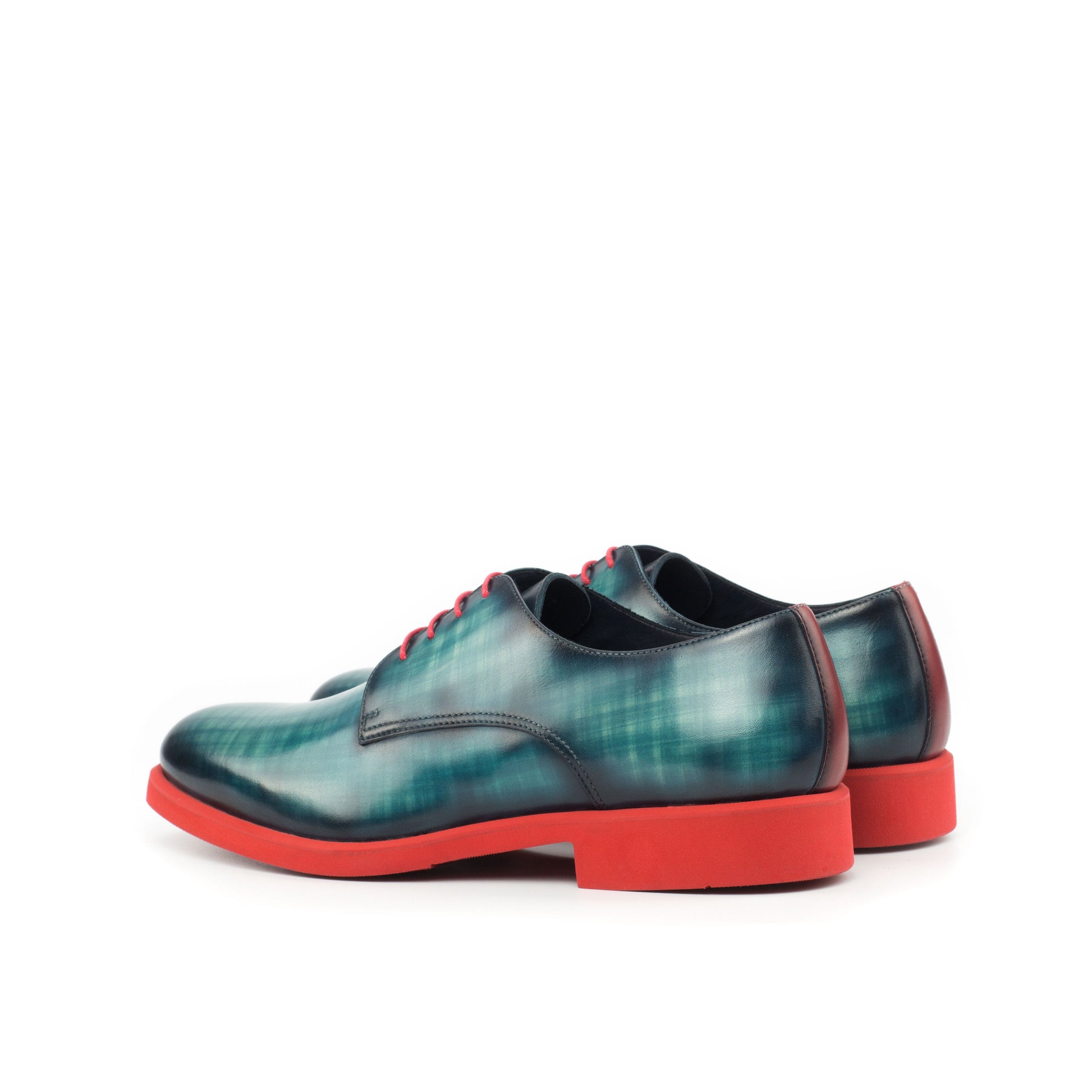 Handcrafted Red Painted Calf Turquoise Patina Derby