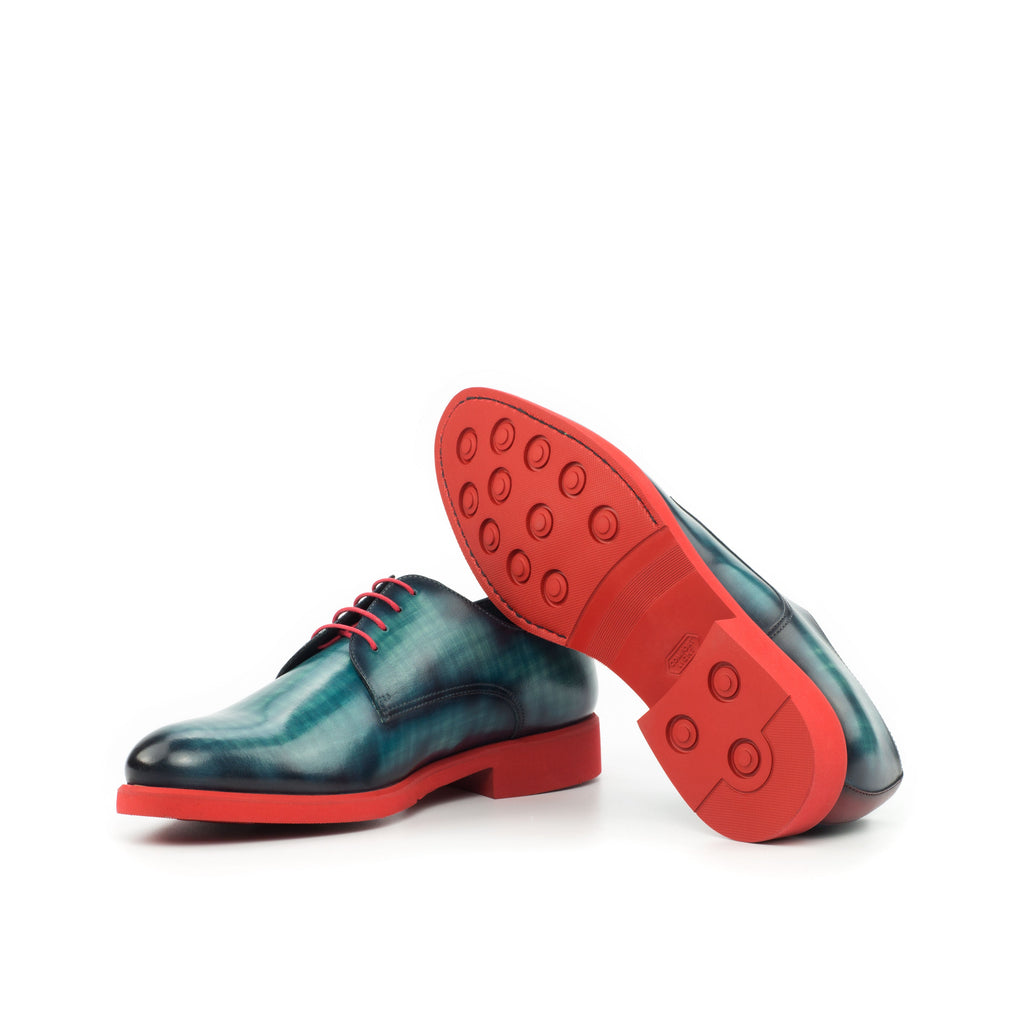 Handcrafted Red Painted Calf Turquoise Patina Derby