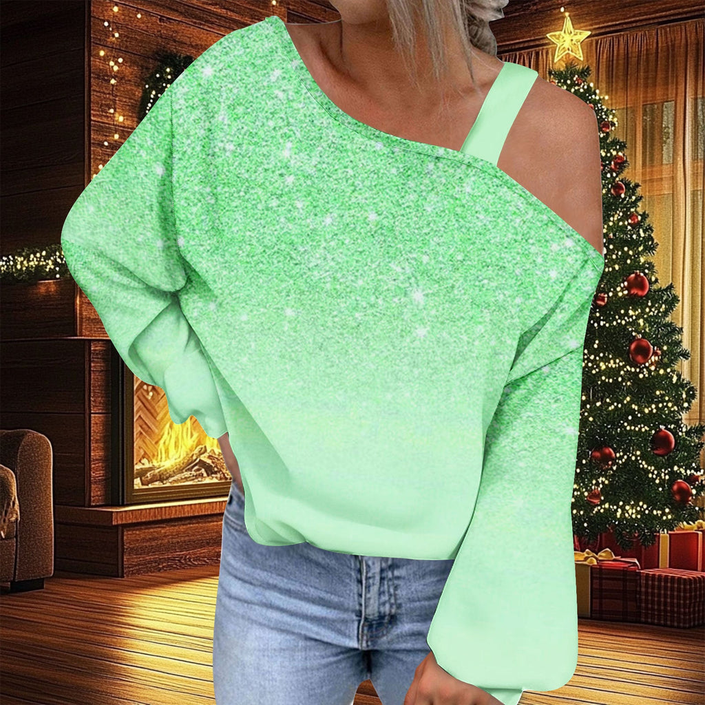 Christmas Women's Fashion Trend Diagonal Collar T-shirt by G8Central.com