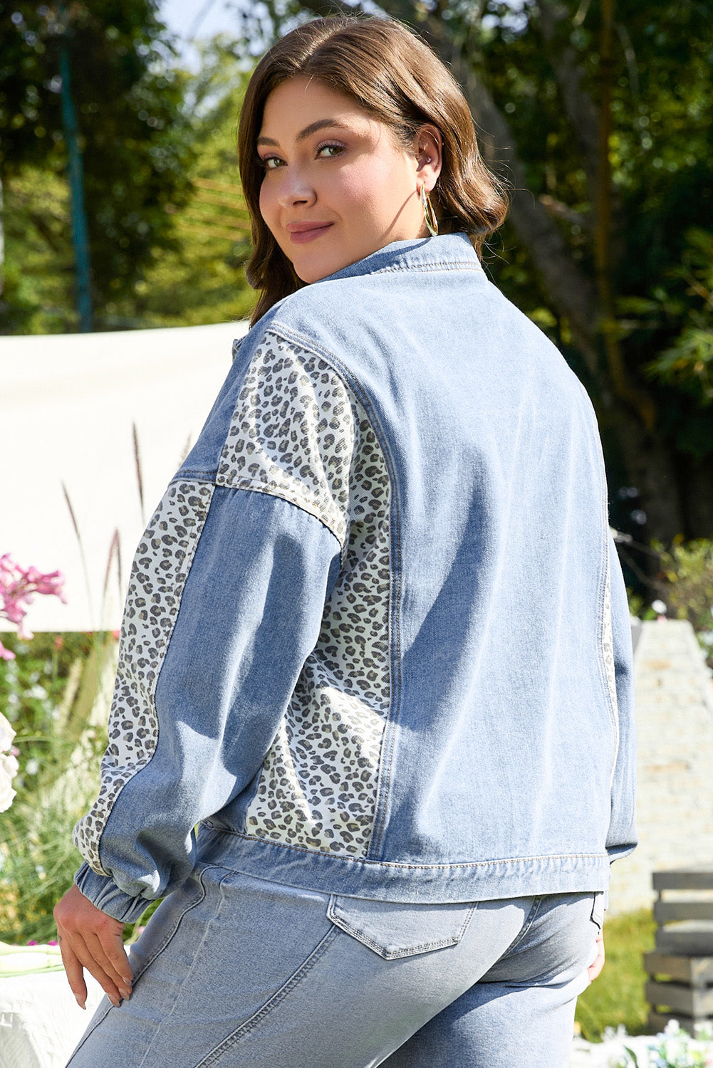 Miriam Plus Size Leopard Patchwork Denim Jacket - Threaded Pear