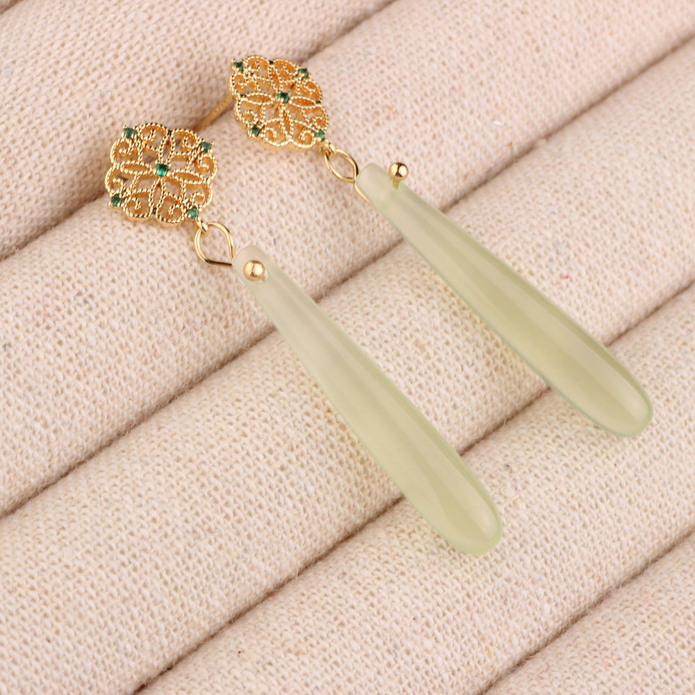 Empress Bloom: Handcrafted Chinese Agate & Antique Copper Drop Earrings