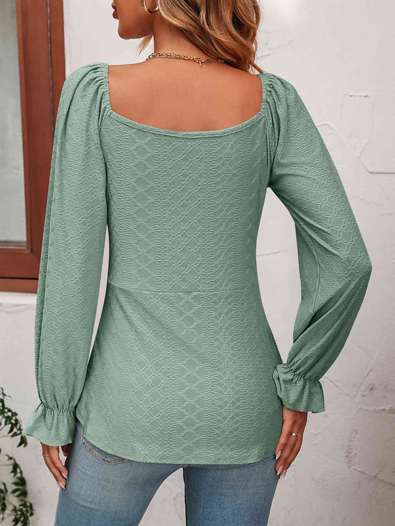 Tie Front V-Neck Puff Sleeve Blouse by VYSN