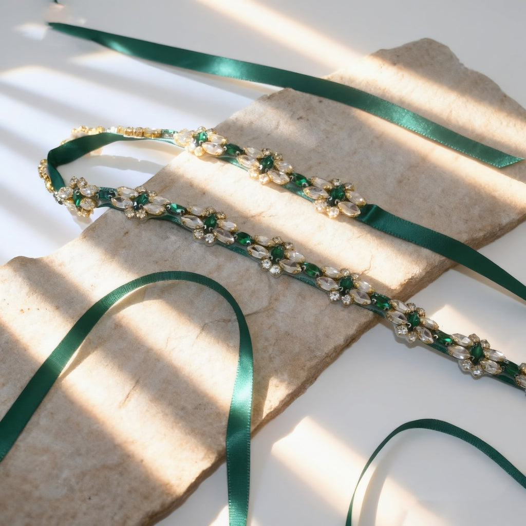 Green Rhinestone Bridal Belt Wedding Sash – Bridella BS333GKL by Bridella