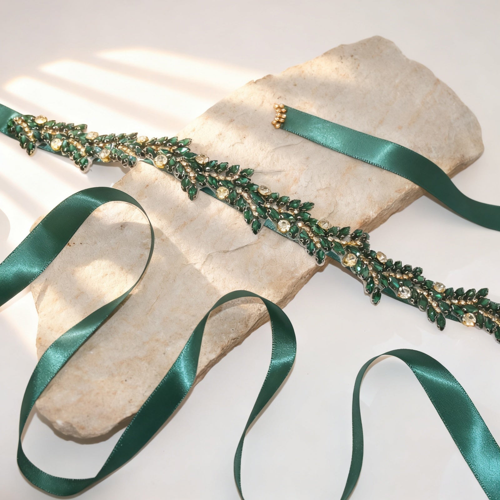 Emerald Rhinestone Bridal Belt Crystal Wedding Sash Adjustable BS242KL Bridella by Bridella