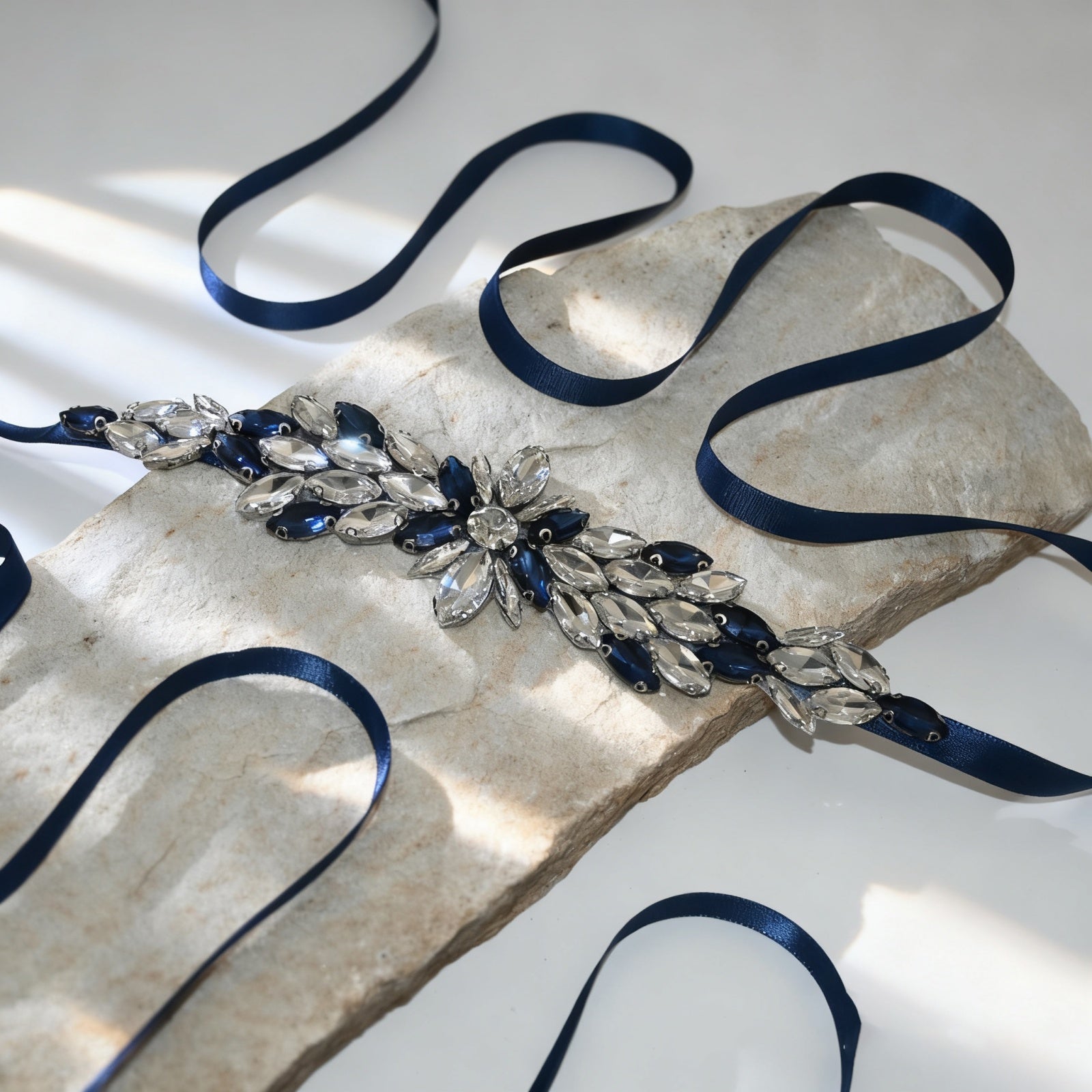 Navy Rhinestone Bridal Belt Wedding Sash – Bridella BS227ML by Bridella