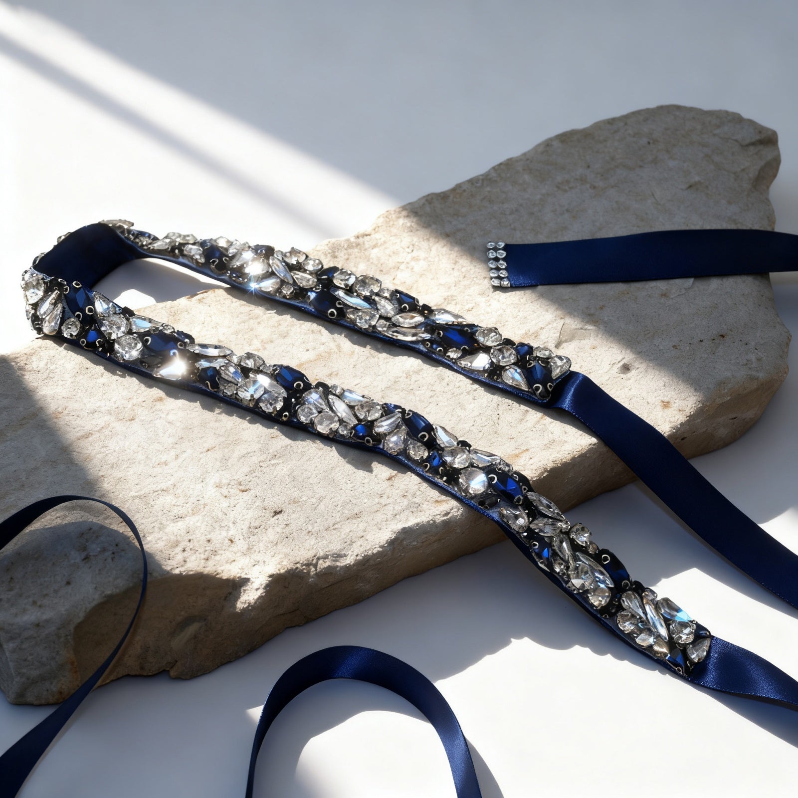 Navy Rhinestone Bridal Belt – Bridella BS85ML by Bridella