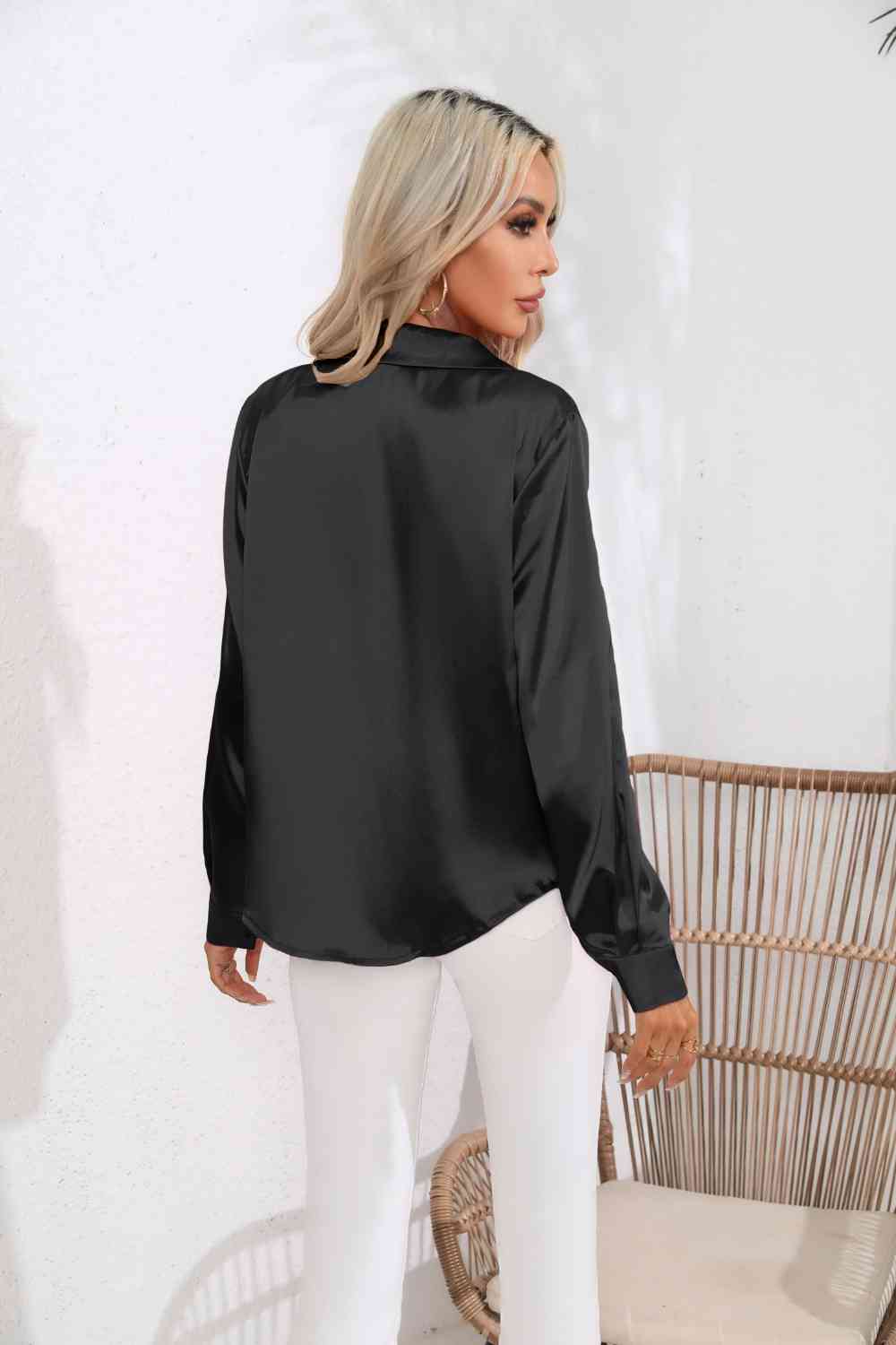 Lapel Collar Button Up Long Sleeve Shirt by VYSN