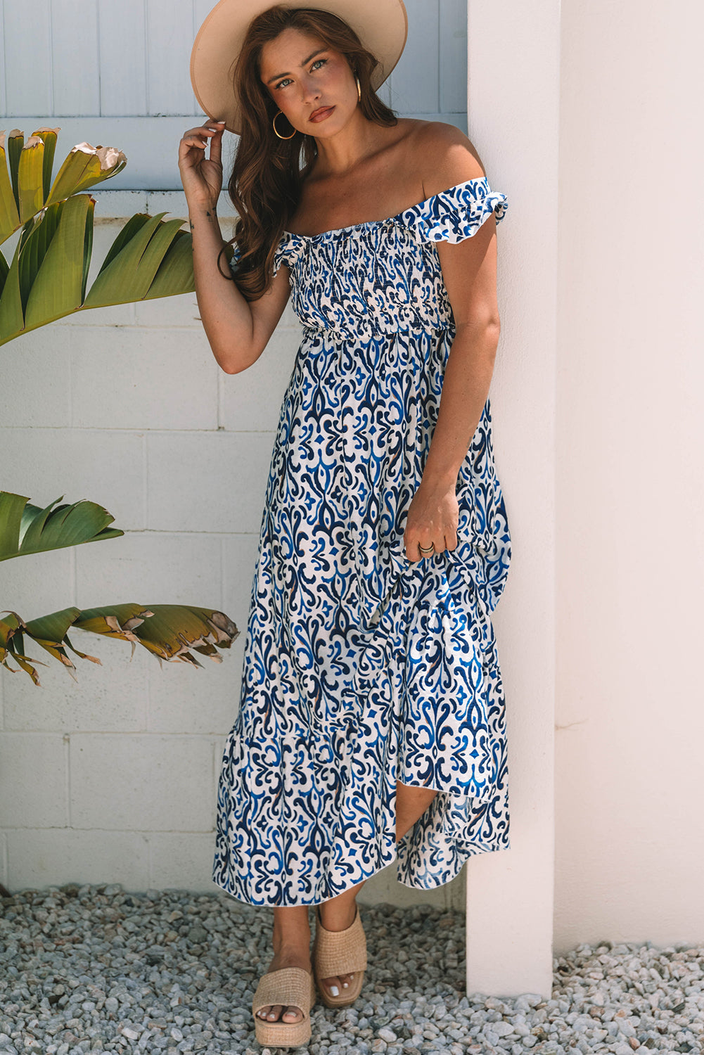 Malka Boho Smocked High Waist Maxi Dress - Threaded Pear