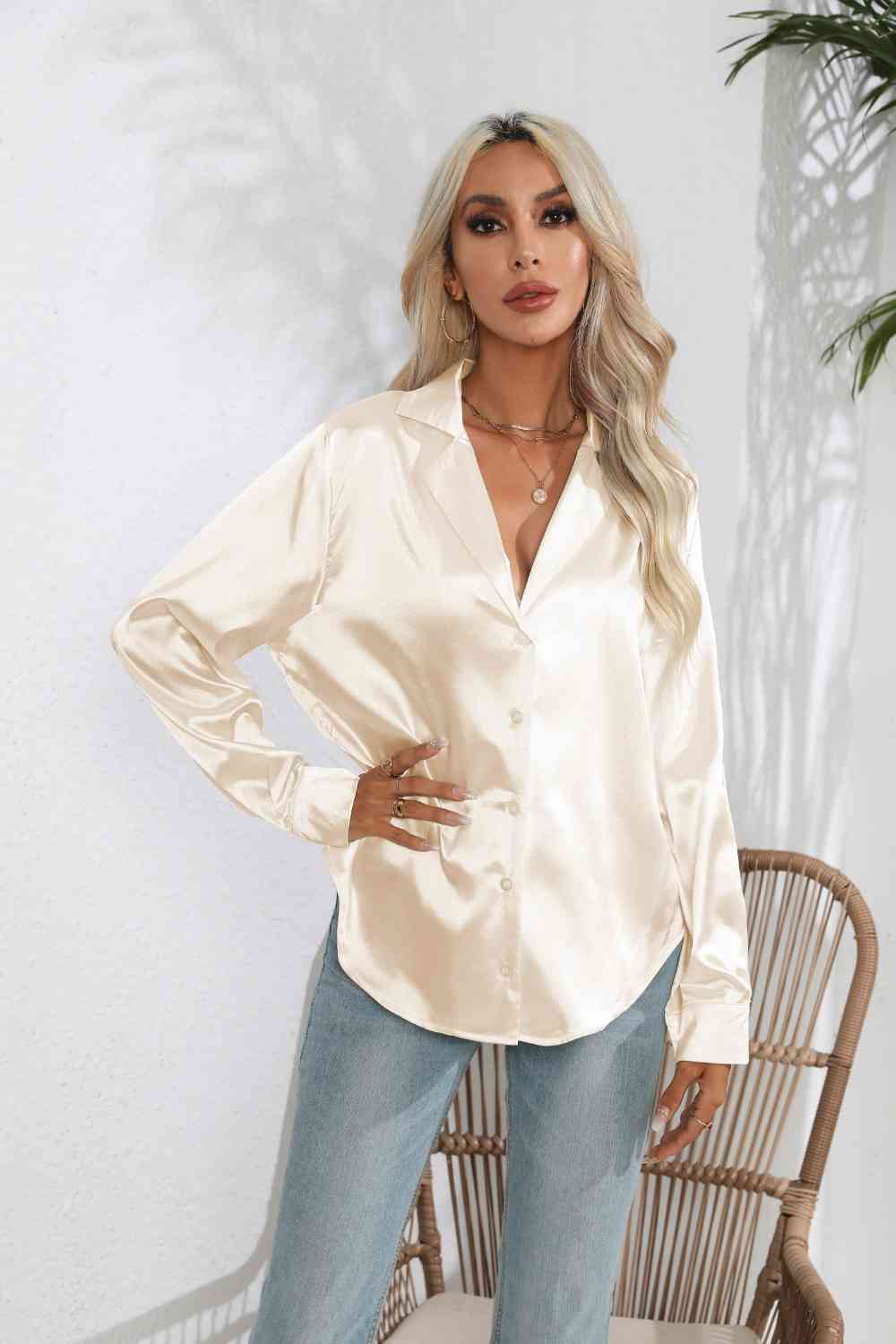 Lapel Collar Button Up Long Sleeve Shirt by VYSN