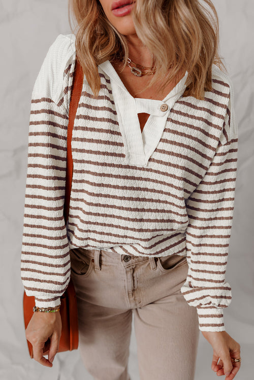 Ayla Stripe Textured Hooded Long Sleeve Top - Threaded Pear