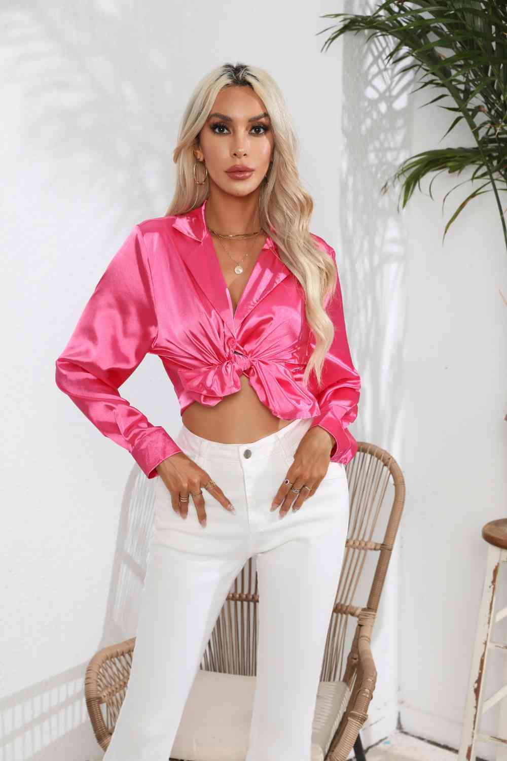 Lapel Collar Button Up Long Sleeve Shirt by VYSN