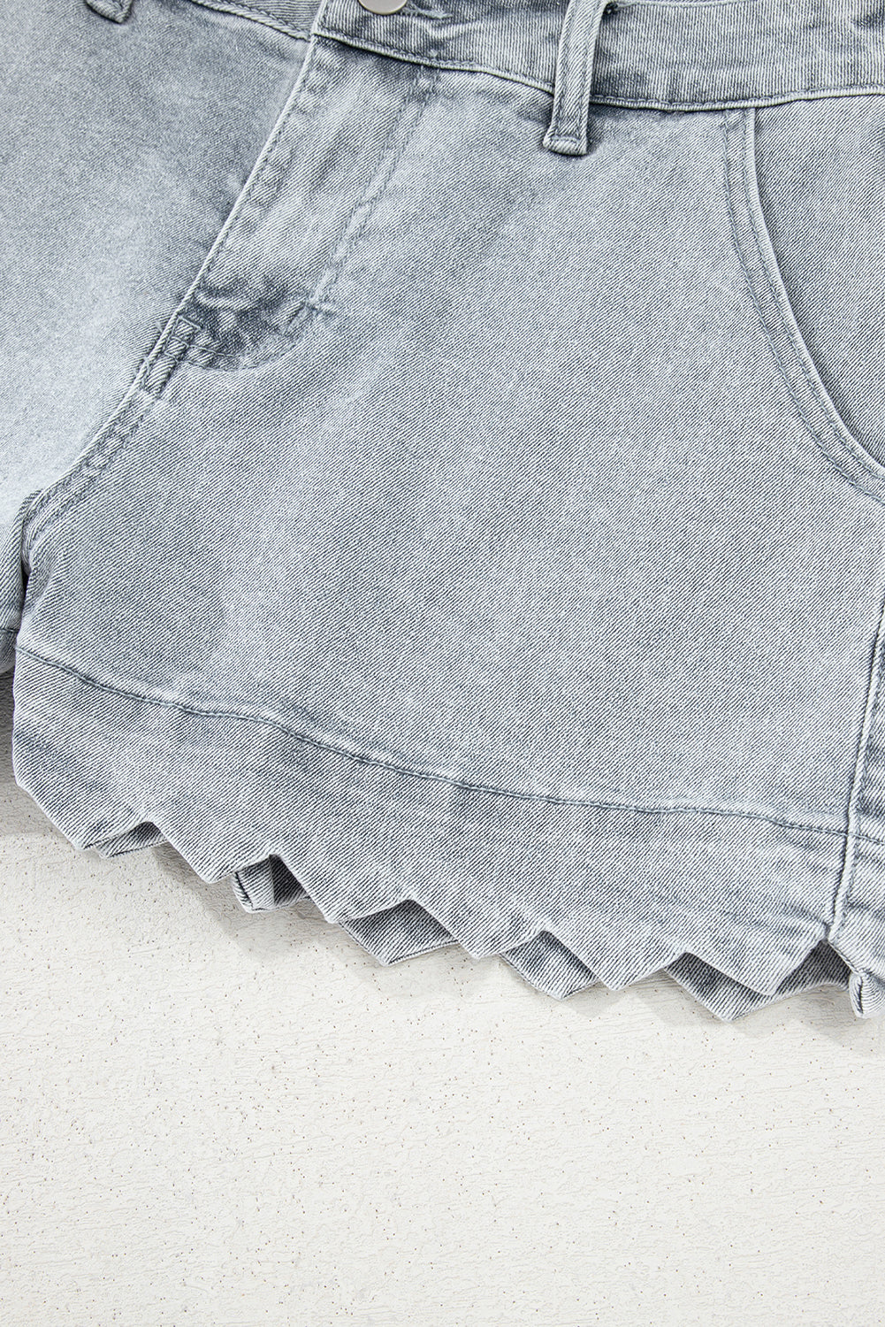 Scalloped Acid Wash High Waist Denim Shorts - Threaded Pear