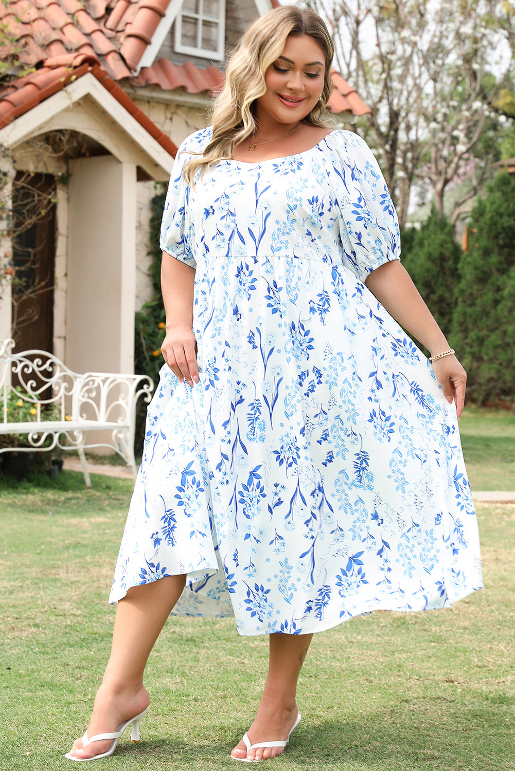Gia Plus Size Floral Midi Dress by Threaded Pear