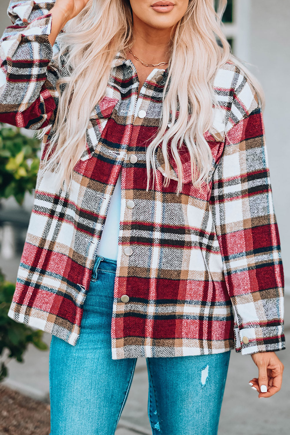 Keily Plaid Pocketed Shacket - Threaded Pear