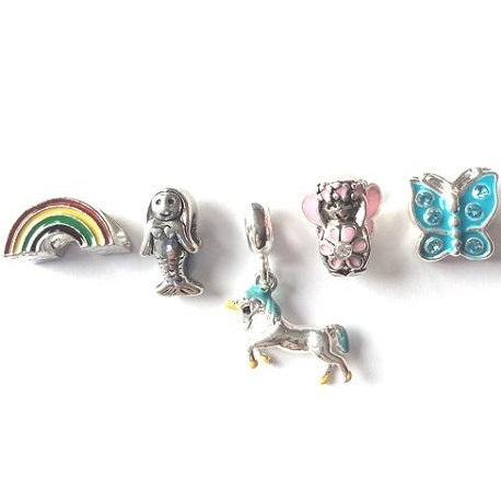 Set of 5 Silver Plated Fantasy Themed Charms and Beads by Liberty Charms USA