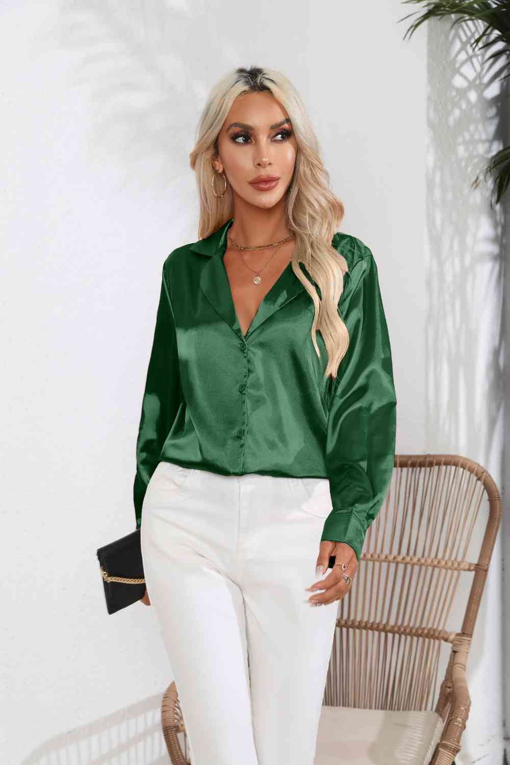 Lapel Collar Button Up Long Sleeve Shirt by VYSN