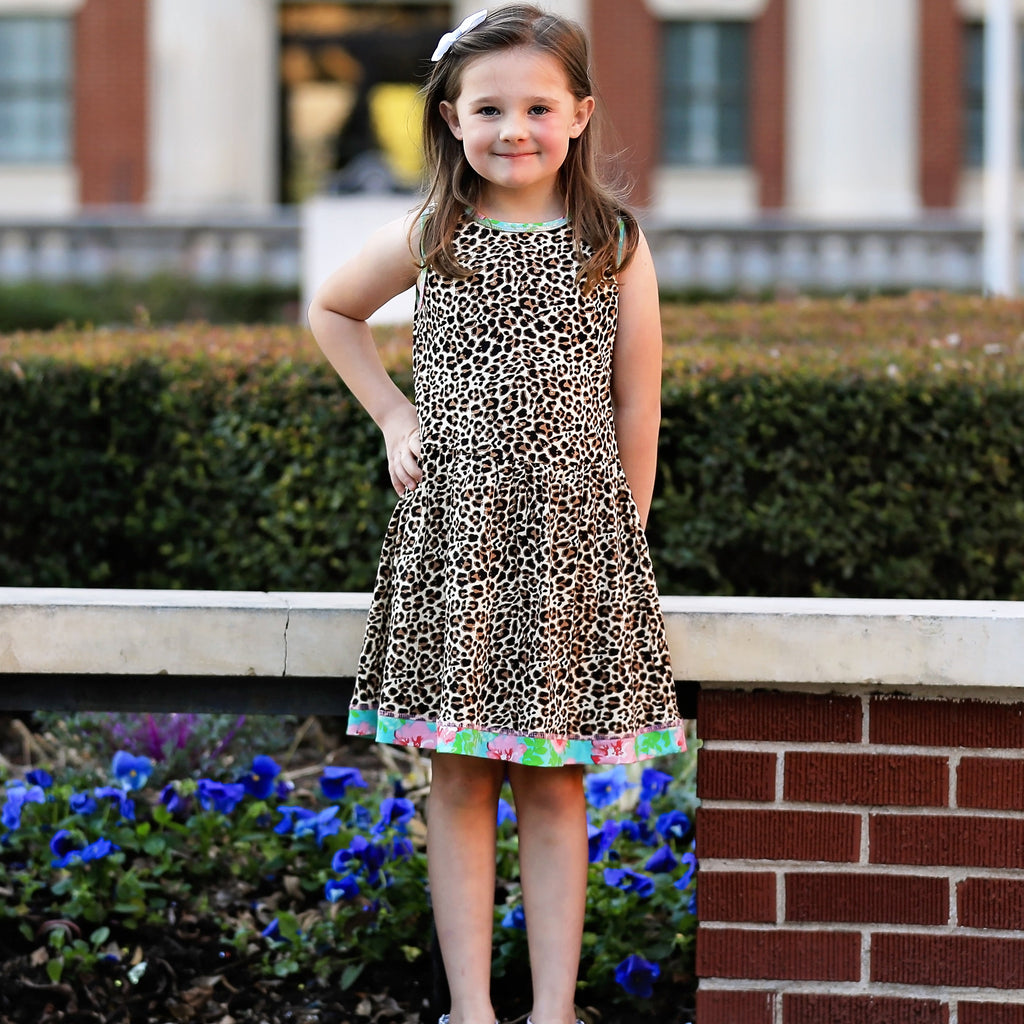 AnnLoren Little & Big Girls Spring Leopard Rose Floral Sleeveless Boutique Dress by AnnLoren