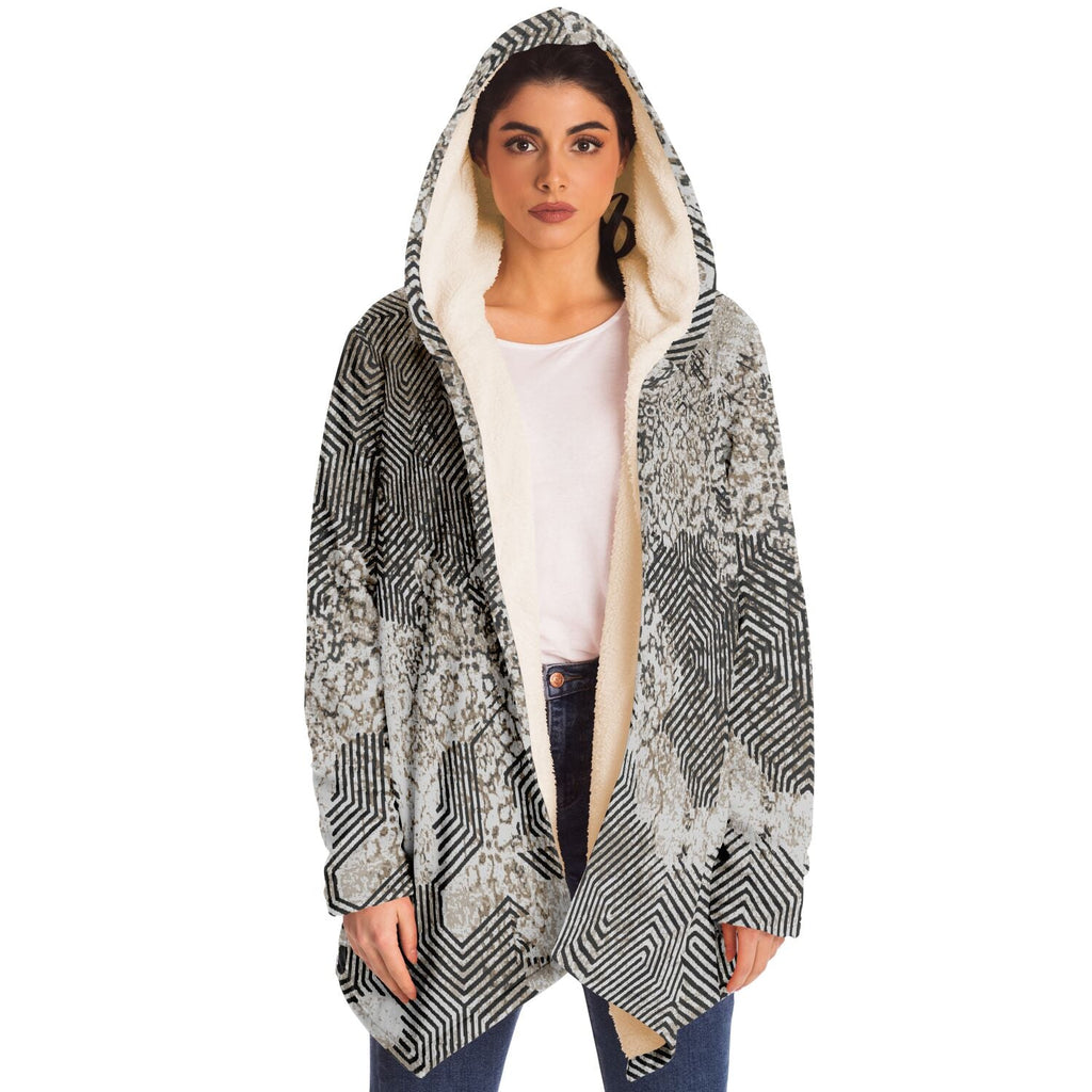Past and Future Cuddle Cloak | Beige, Brown, Cream | Unisex Minky Sherpa Hooded Coat | Women and Mens Festival Coat | Mountain Fashion by Manifestie
