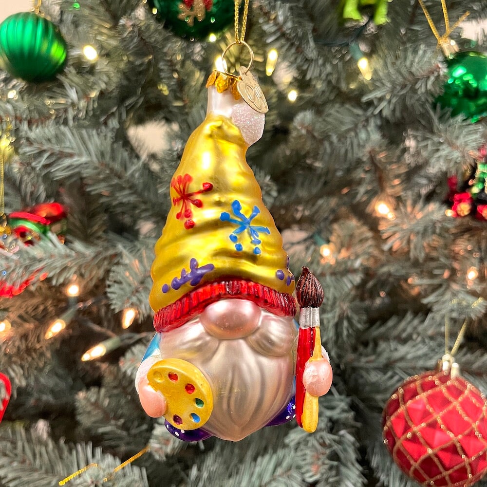 Painter Artist Gnome Glass Christmas Ornament Glass Ornament OrnamentallyYou 
