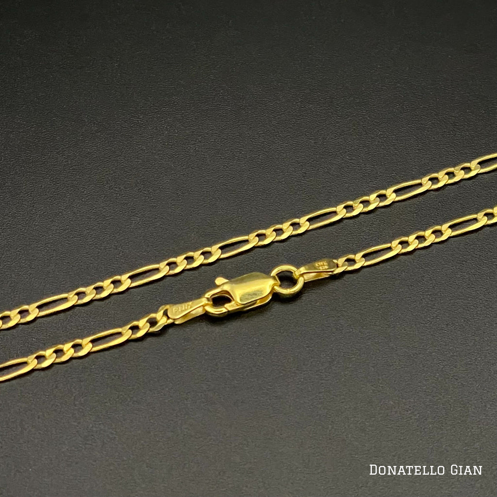 Sterling Silver 925 Figaro Link Chain 2.5MM, 16"-24", Figaro Chain Necklace, 14K Yellow Gold Plated Italian Made Sterling Silver 925 Unisex Chain by Donatello Gian