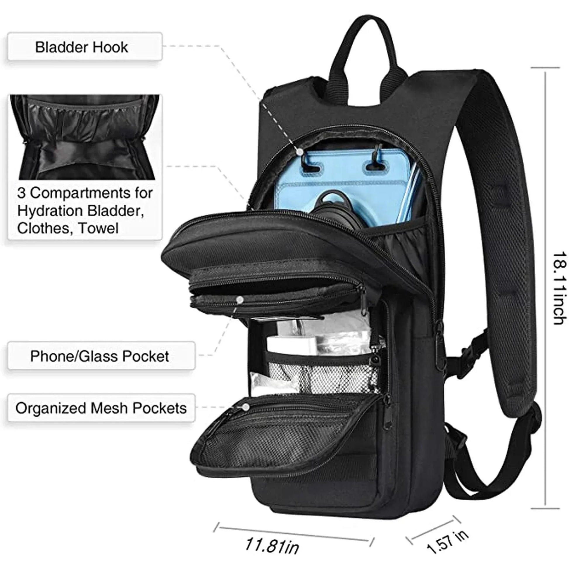 Men's black MOLLE tactical hydration backpack with mesh pockets and multiple compartments by FR Fashion Co.