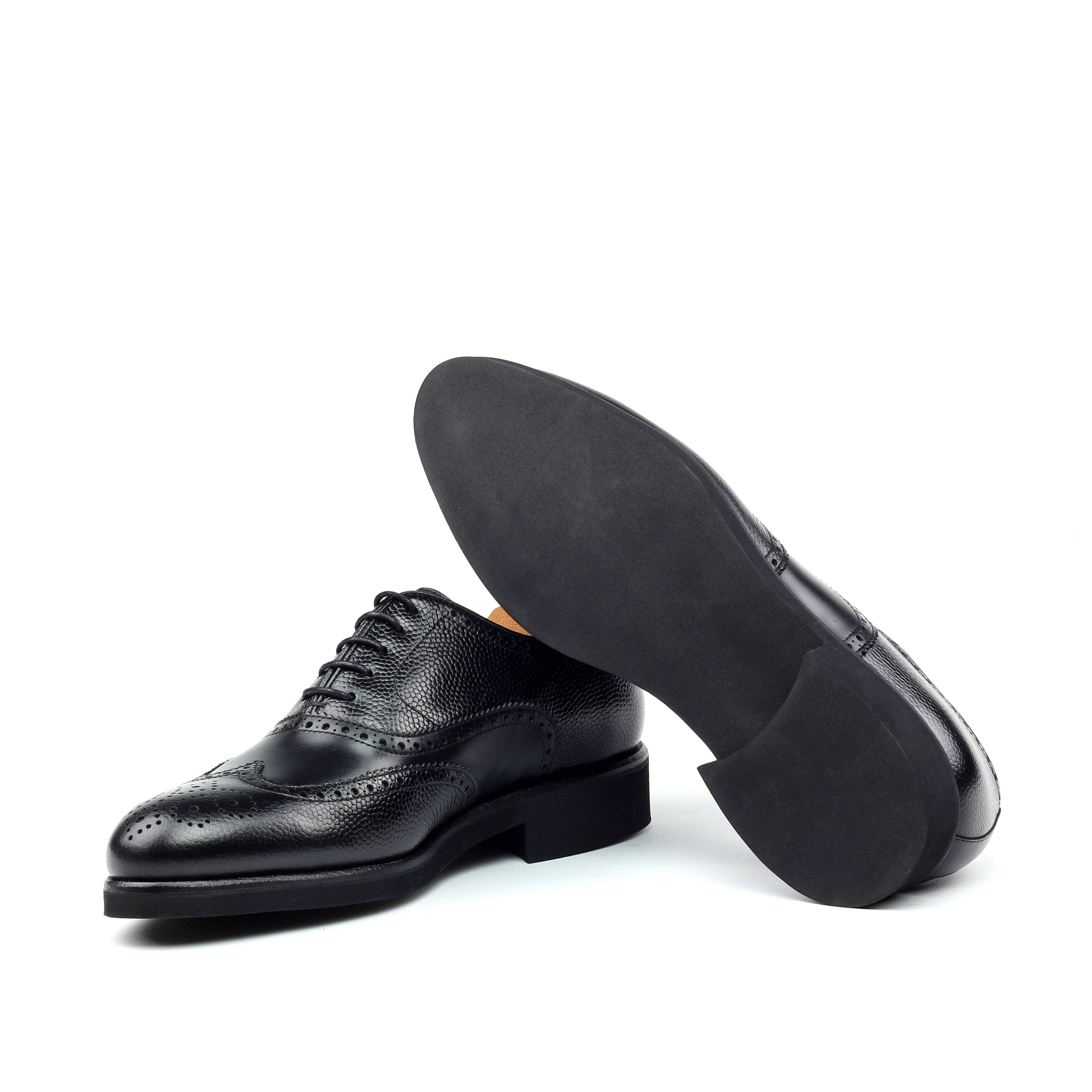 Unique Handcrafted Classic Black Box Calf Wingtip Oxford w/ Full Brogue by Le Ruux