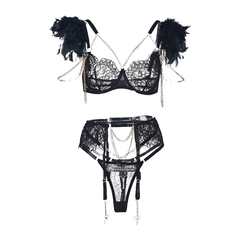 Feather Chain Lace Lingerie Set by Amorino