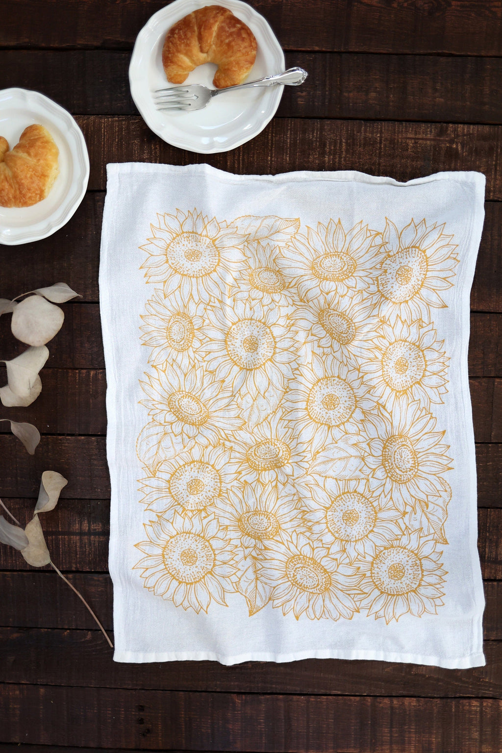 Sunflower Garden Tea Towel  |  cottagecore flour sack tea towel sunflower kitchen towel mothers day pastel grandmillennial floral decor