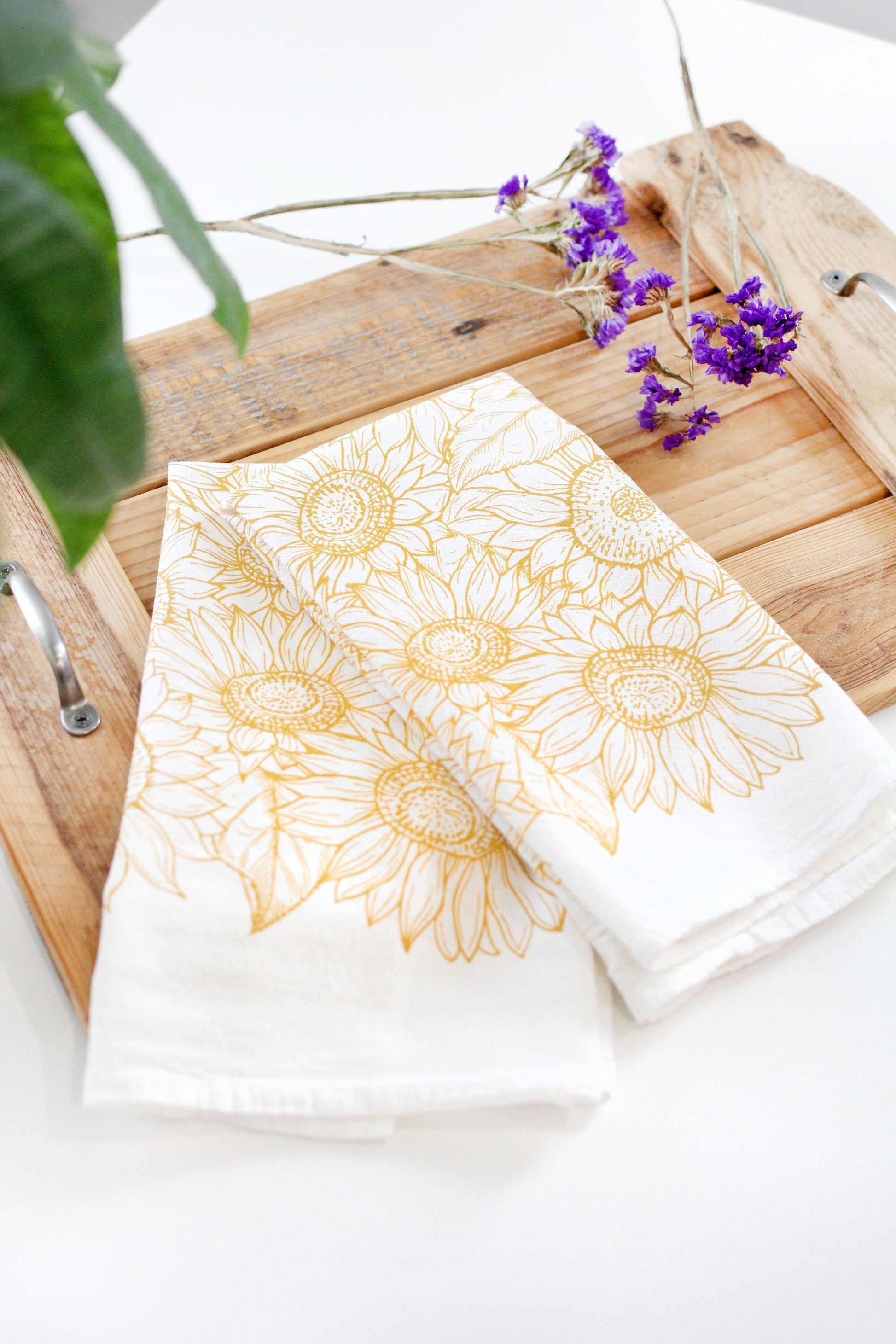 Sunflower Garden Tea Towel  |  cottagecore flour sack tea towel sunflower kitchen towel mothers day pastel grandmillennial floral decor