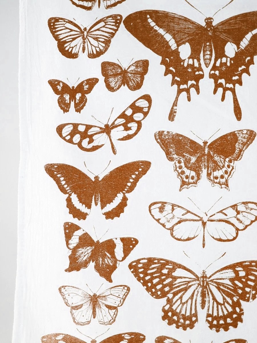 Butterfly Tea Towel Terra-Cotta |  cottagecore flour sack tea towel butterfly dish towel kitchen decor grandmillennial moth aesthetic