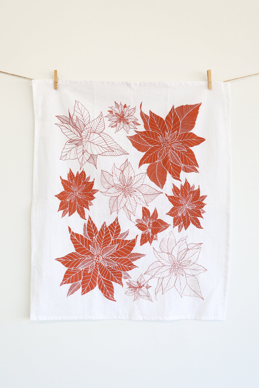 Poinsettia Tea Towel | poinsettia red holiday tea towel flour sack tea towel decor plant art holiday flower Christmas gift decor