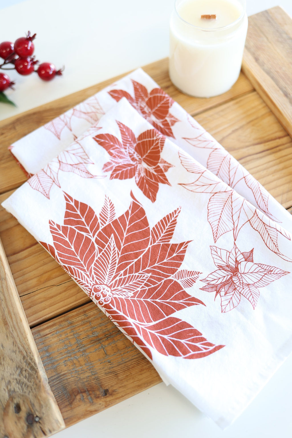 Poinsettia Tea Towel | poinsettia red holiday tea towel flour sack tea towel decor plant art holiday flower Christmas gift decor