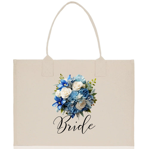 Bride Bouquet Blue Roses Bouquet 100% Cotton Canvas Bridal Party Tote Bag Bridal Chic Tote Bags Wedding Totes