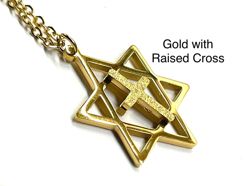 Messianic Star of David with Cross Necklace Charm Pendant Silver Gold Cross Crucifix Necklace