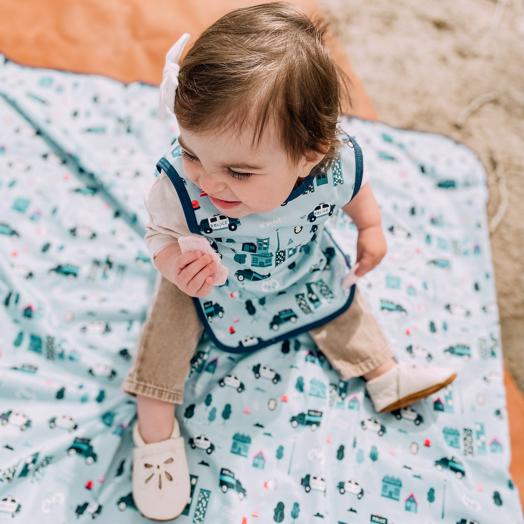 Be Brave - Police Patrol Splash Mat - A Waterproof Catch-All for Highchair Spills and More! by BapronBaby