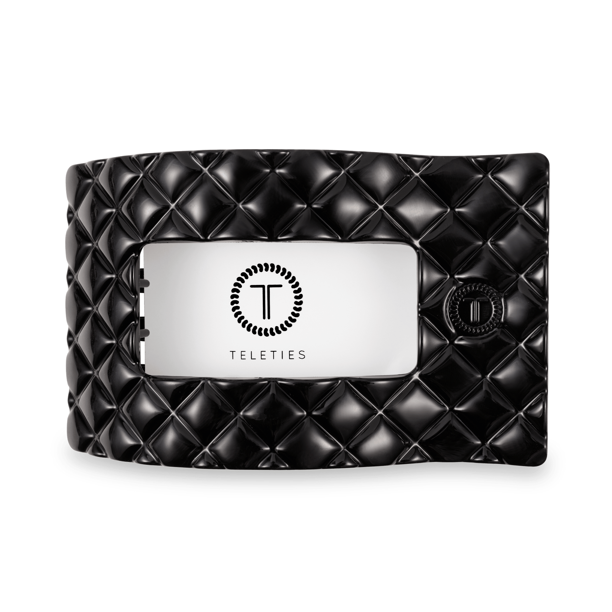 Jet Black Quilted Large Flat Rectangle Hair Clip
