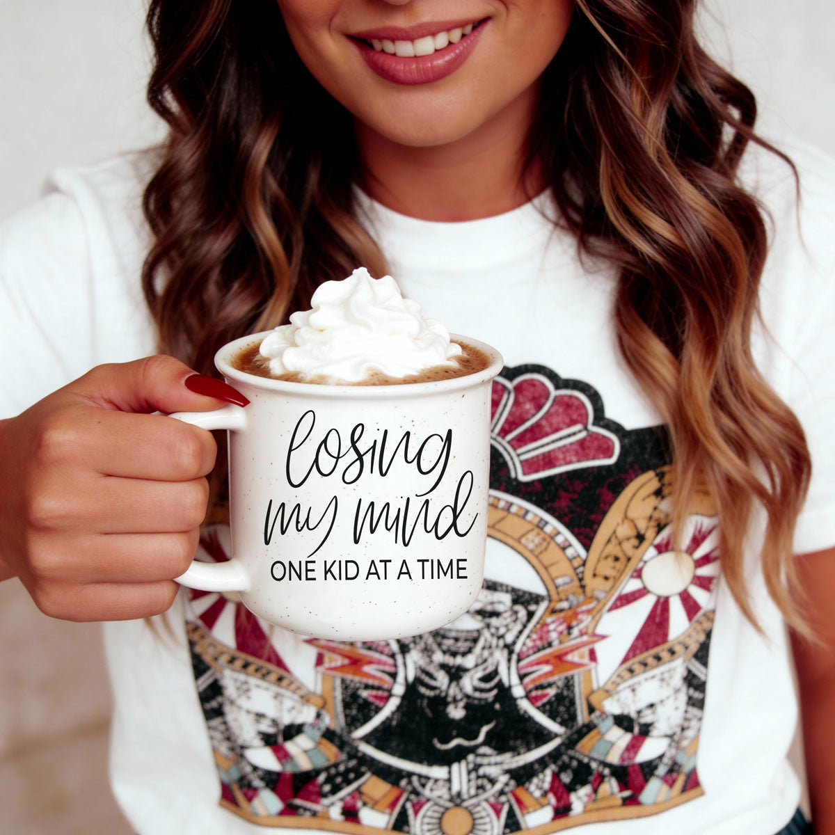 motherhood reality check coffee mug
funny ceramic mug for mom of toddlers and teens
morning coffee mug for overworked mama
neutral speckled mug perfect for busy family kitchen
humorous quote mug for real life parenting
cute mom mug gift for gender reveal party
gift for grandma who raised kids and still losing it mug