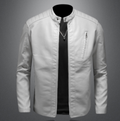 Men's Slim Fit Stand-Up Collar Leather Motorcycle Jacket - # BOAA13210026
