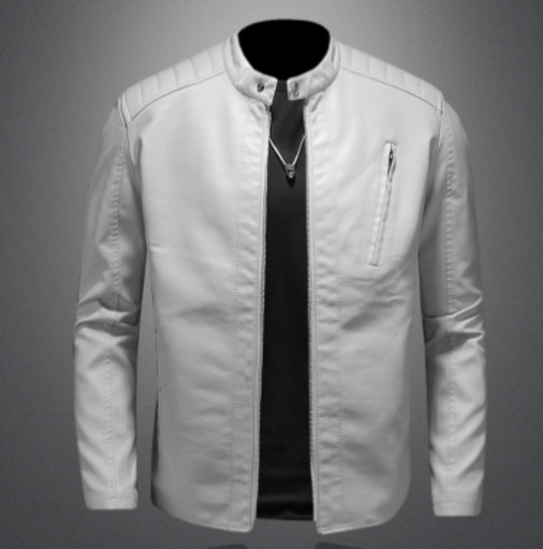 Men's Slim Fit Stand-Up Collar Leather Motorcycle Jacket - # BOAA13210026