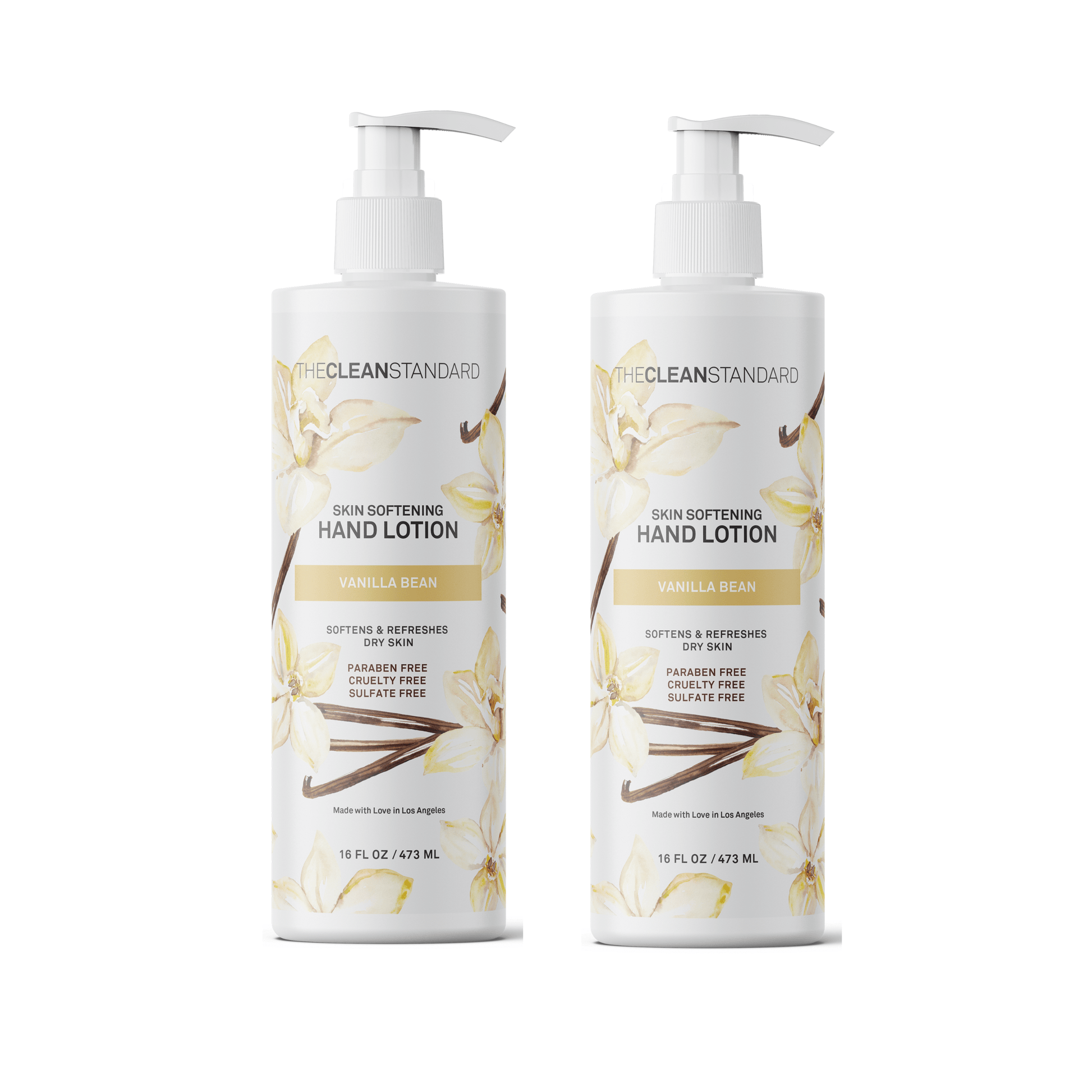 Moisturizing Hand Lotion for Dry Skin and Moisturizer with Shea Butter, Vanilla Extract | Hydrating Non Greasy Hand Cream for Women and Men by THE CLEAN STANDARD | 2 Bottle Set x 16 fl oz with Lotion Pump Hand Lotion LOS ANGELES BRANDS 