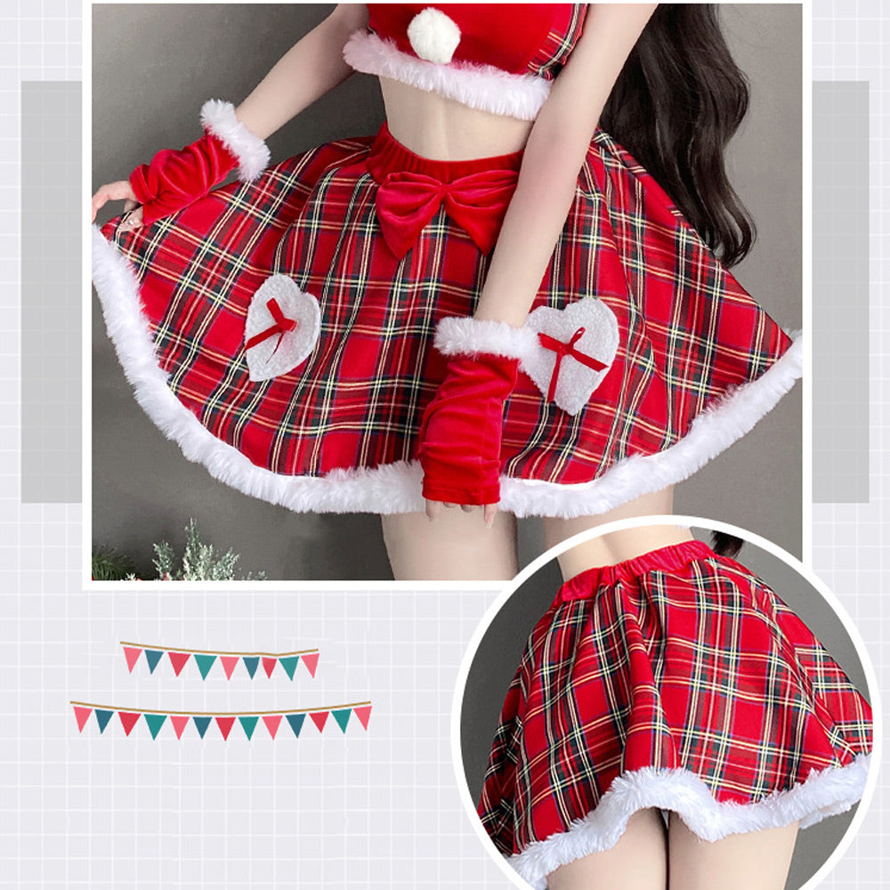 Mischievous Santa Dress Mrs Claus Costume Christmas Plaid Skirt Set by Amorino