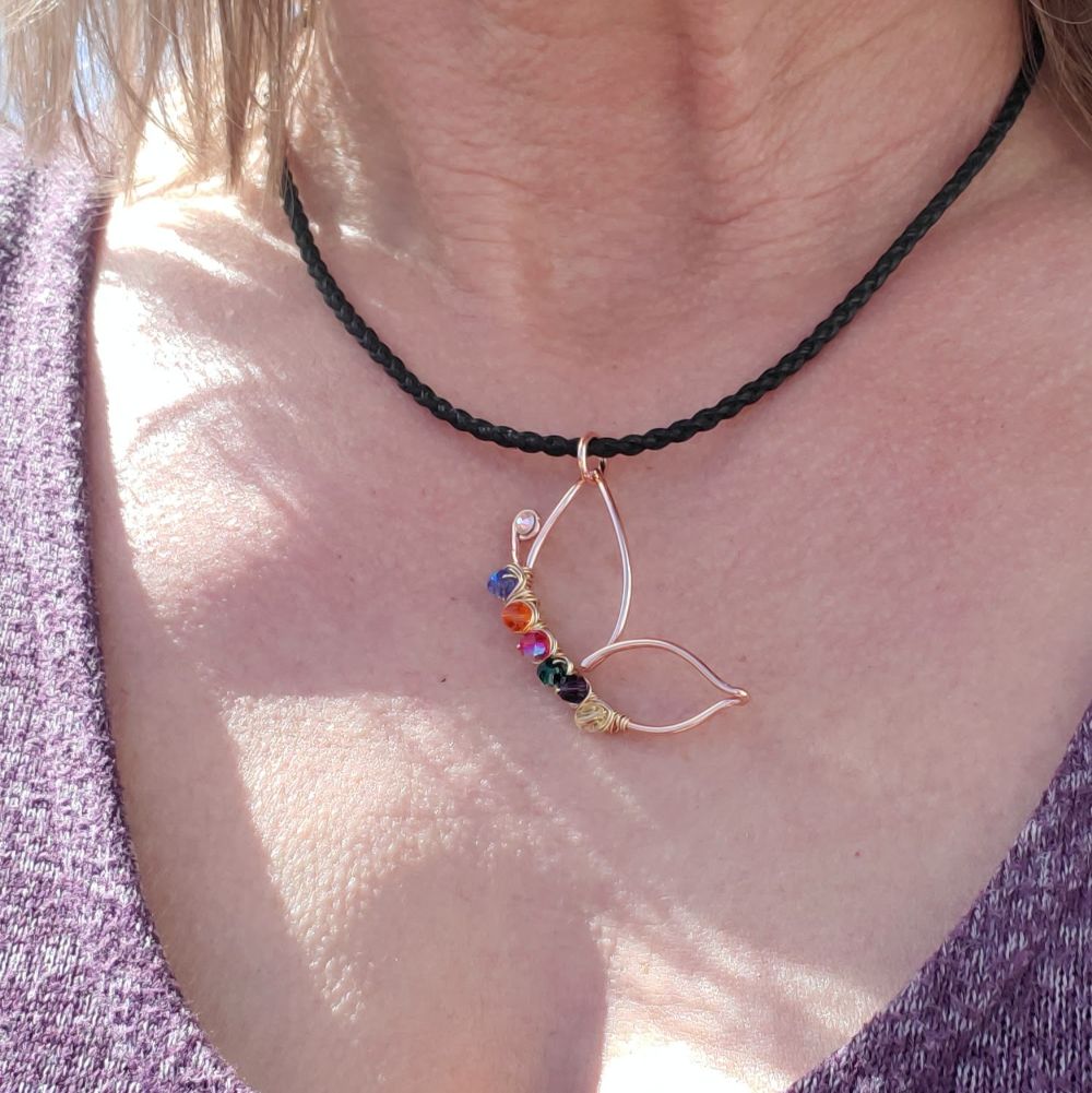 Autism Crystal Golden Wire Wrapped Butterfly Necklace